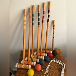 Classic Wooden Croquet Set with Multicolor Handles